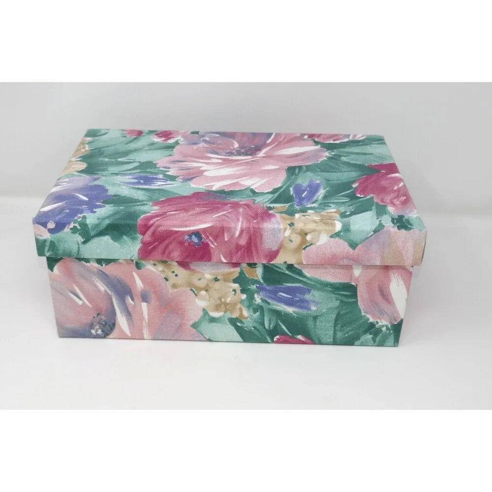 Mele Vintage 90s Fabric Floral Watercolor Jewelry Storage Chest 3 Lift Out Trays